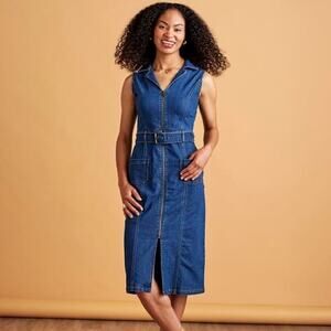 Bebe Full Zip Belted Midi Denim Jean Dress Women's Size XL Boho Western Indie